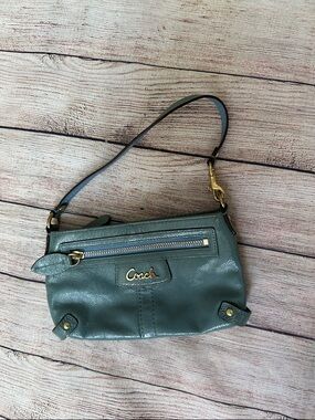 Coach Teal Leather Wristlet with Gold Hardware
